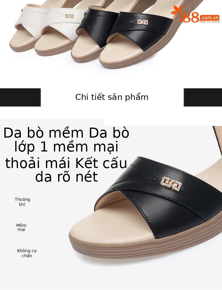 Sandal da nữ đế bệt chống trượt, quai chữ V đơn giản, thoải mái cho người lớn tuổi — Màu đen chi tiết 5