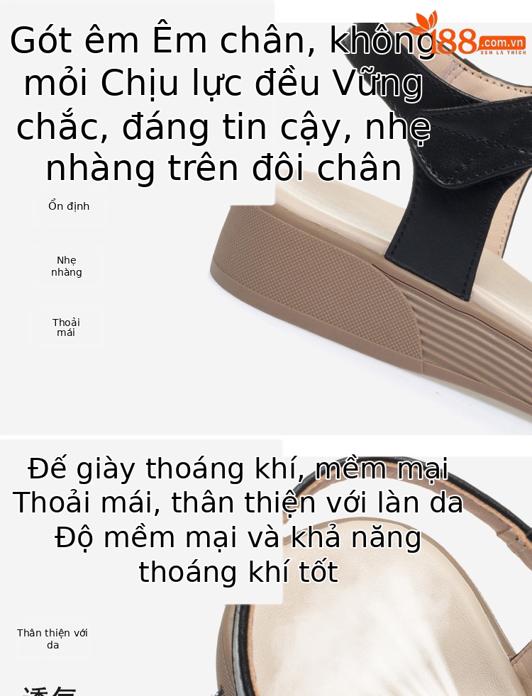 Sandal da nữ đế bệt chống trượt, quai chữ V đơn giản, thoải mái cho người lớn tuổi — Màu đen chi tiết 6