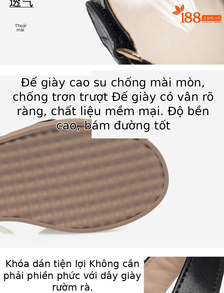 Sandal da nữ đế bệt chống trượt, quai chữ V đơn giản, thoải mái cho người lớn tuổi — Màu đen chi tiết 7