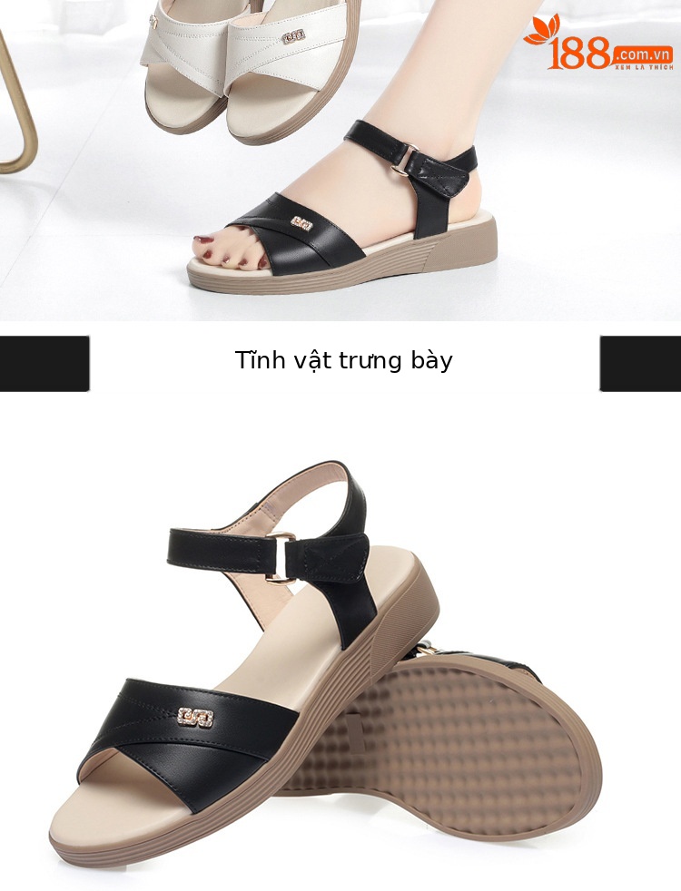 Sandal da nữ đế bệt chống trượt, quai chữ V đơn giản, thoải mái cho người lớn tuổi — Màu đen chi tiết 14