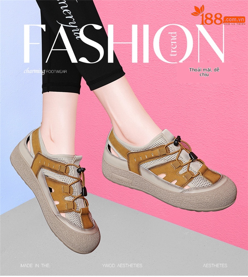 Sandal nữ da thật lỗ thoáng khí đế mềm chống trượt đi biển — 7189 Màu vàng, 7189 màu be chi tiết 1