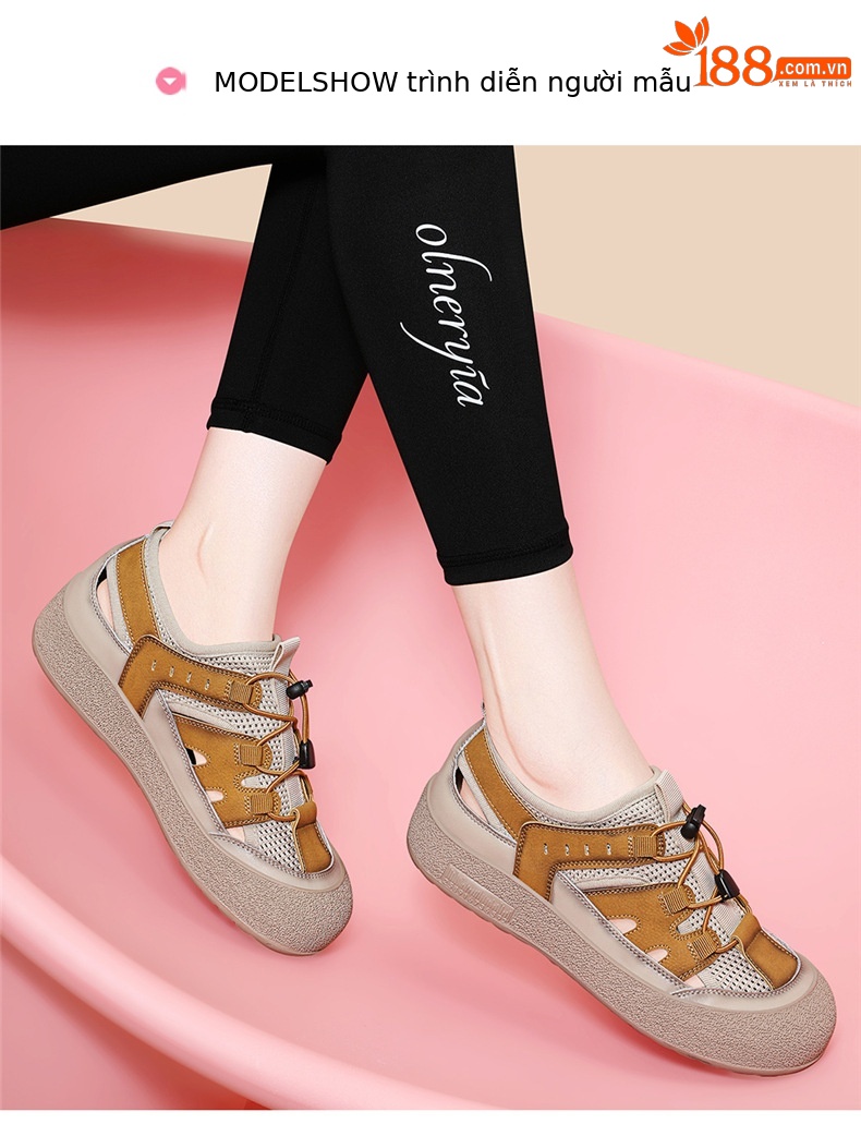 Sandal nữ da thật lỗ thoáng khí đế mềm chống trượt đi biển — 7189 Màu vàng, 7189 màu be chi tiết 3