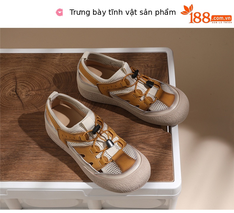 Sandal nữ da thật lỗ thoáng khí đế mềm chống trượt đi biển — 7189 Màu vàng, 7189 màu be chi tiết 13