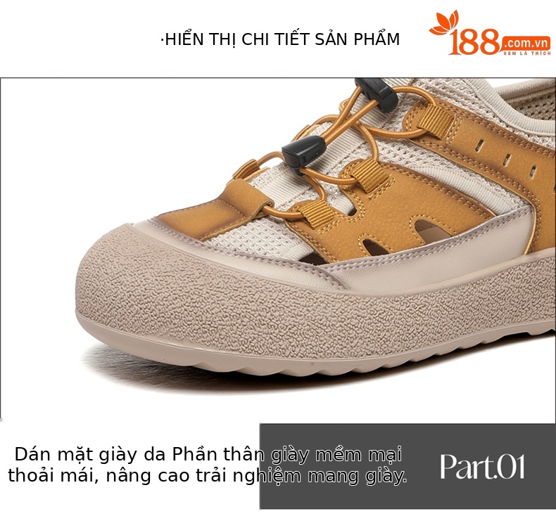 Sandal nữ da thật lỗ thoáng khí đế mềm chống trượt đi biển — 7189 Màu vàng, 7189 màu be chi tiết 15