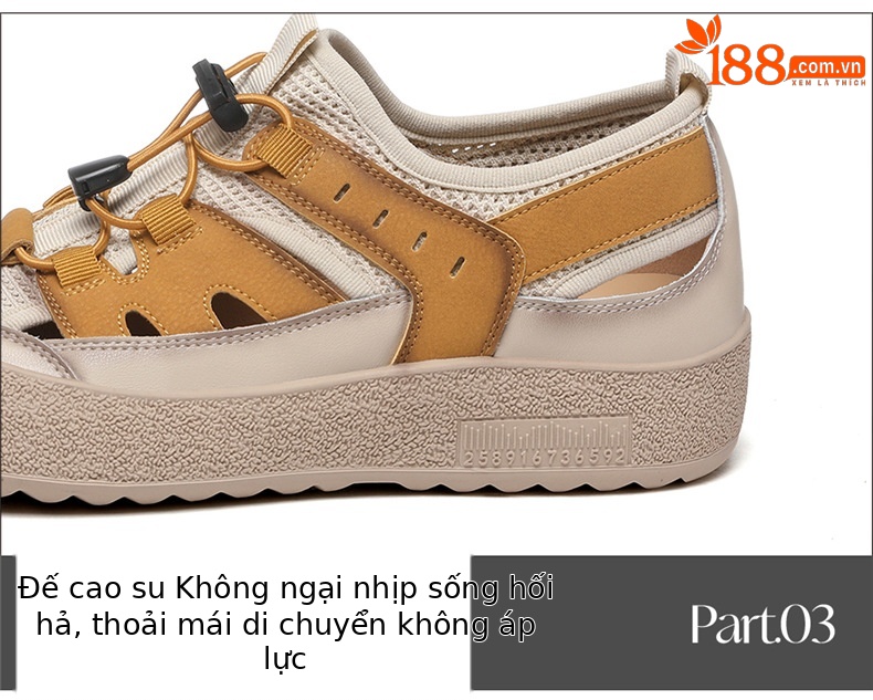 Sandal nữ da thật lỗ thoáng khí đế mềm chống trượt đi biển — 7189 Màu vàng, 7189 màu be chi tiết 17