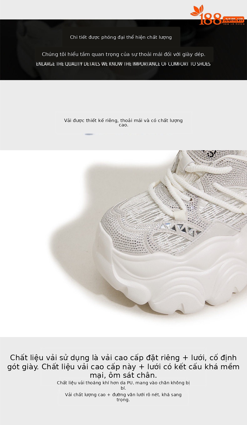Giày sneaker nữ chunky đế dày lưới thoáng khí, tăng chiều cao, phong cách thể thao — Bạc, Trắng chi tiết 6