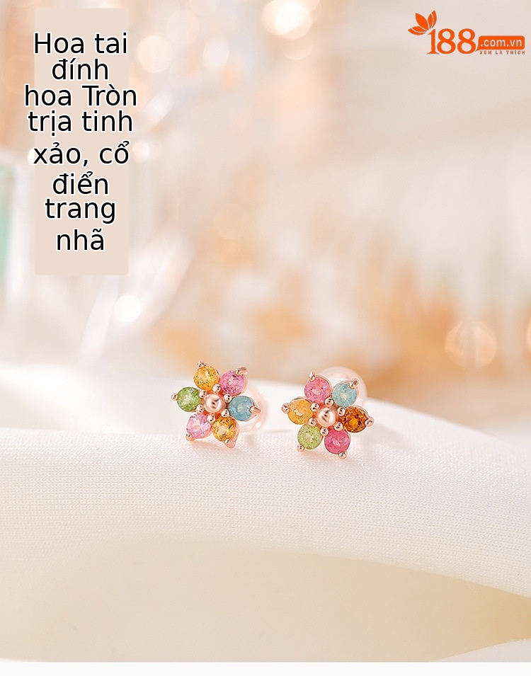 Bông tai bạc S925 mạ vàng hồng đính tourmaline hình hoa nhiều màu — Một cặp (màu sắc tourmaline là ngẫu nhiên) chi tiết 1