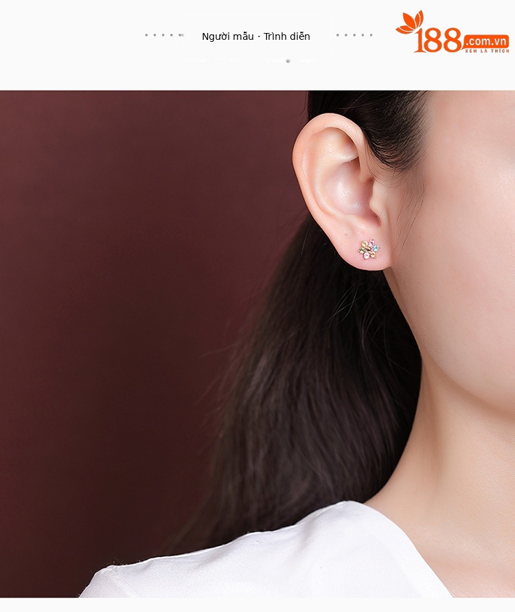 Bông tai bạc S925 mạ vàng hồng đính tourmaline hình hoa nhiều màu — Một cặp (màu sắc tourmaline là ngẫu nhiên) chi tiết 3