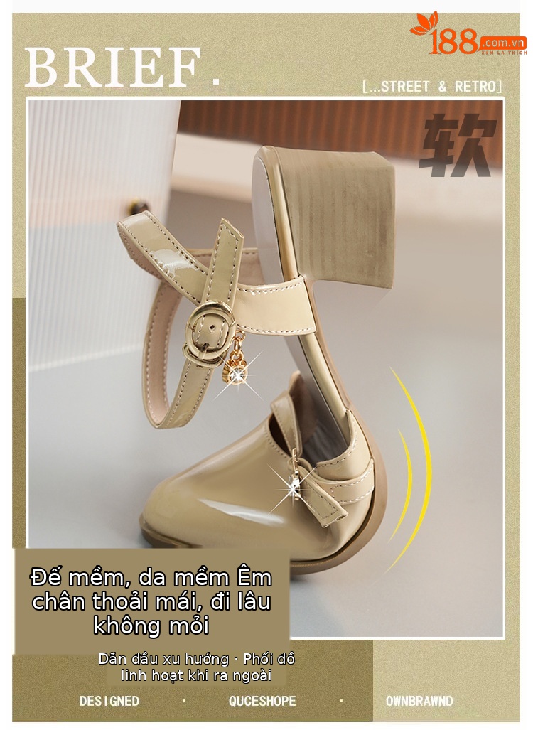Sandal bít mũi nữ gót thô đi làm đế mềm da thật — Màu đen chi tiết 3