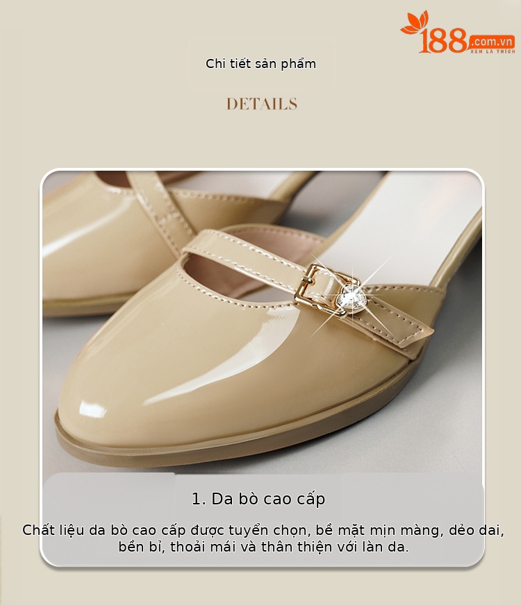 Sandal bít mũi nữ gót thô đi làm đế mềm da thật — Màu đen chi tiết 15