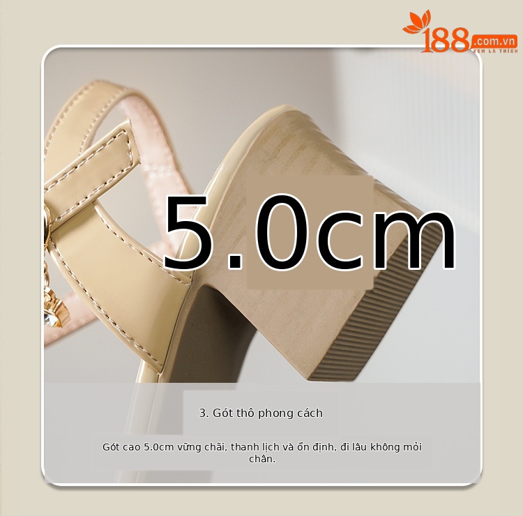 Sandal bít mũi nữ gót thô đi làm đế mềm da thật — Màu đen chi tiết 17