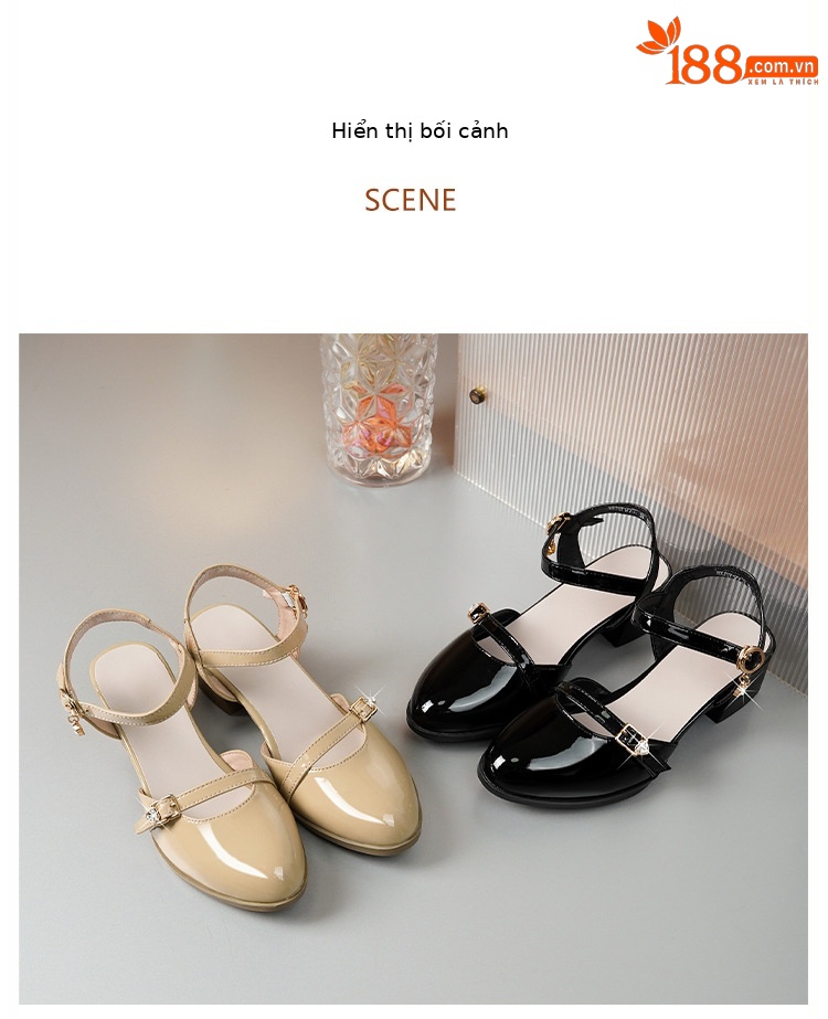 Sandal bít mũi nữ gót thô đi làm đế mềm da thật — Màu đen chi tiết 20