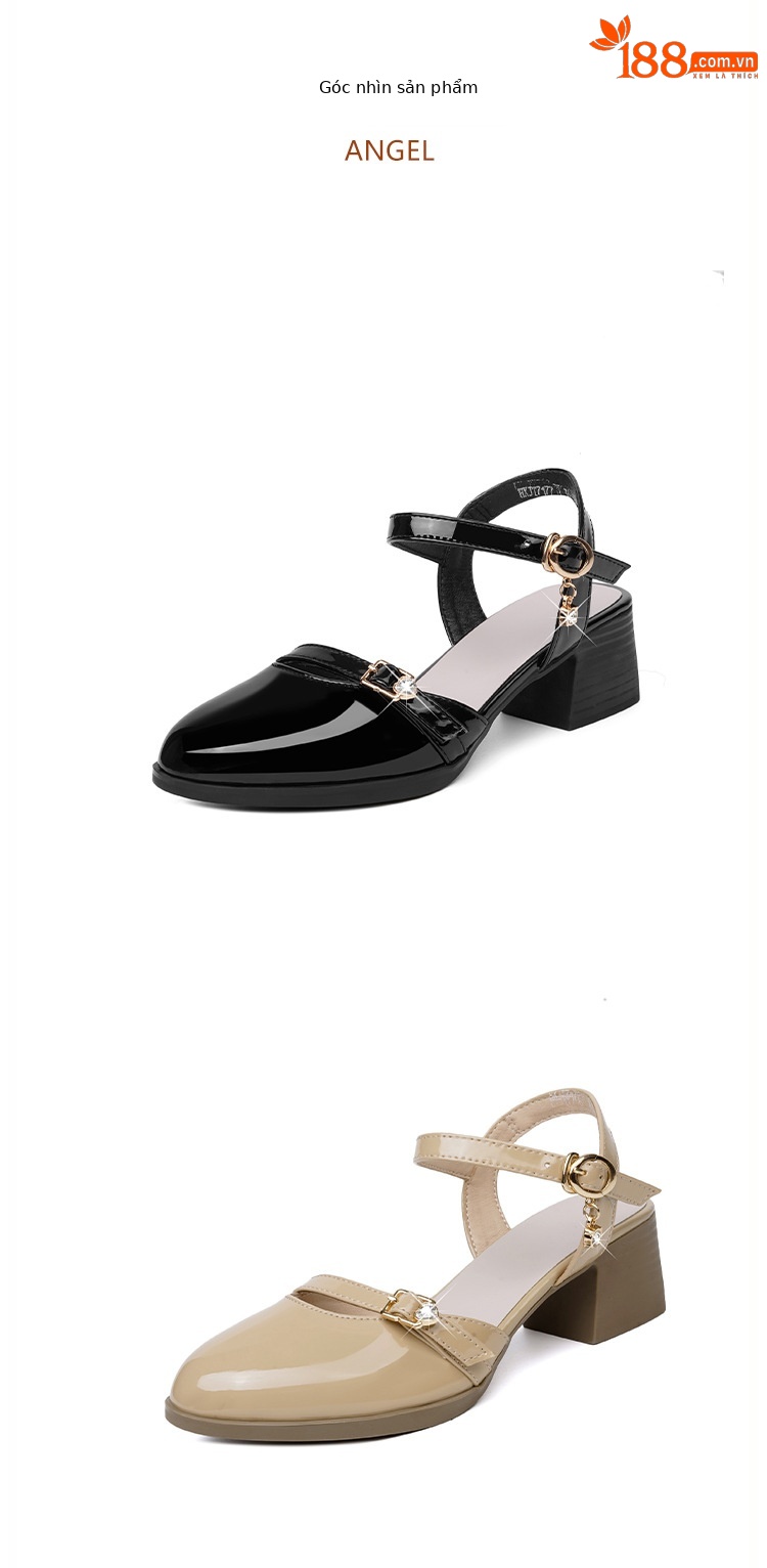 Sandal bít mũi nữ gót thô đi làm đế mềm da thật — Màu đen chi tiết 26