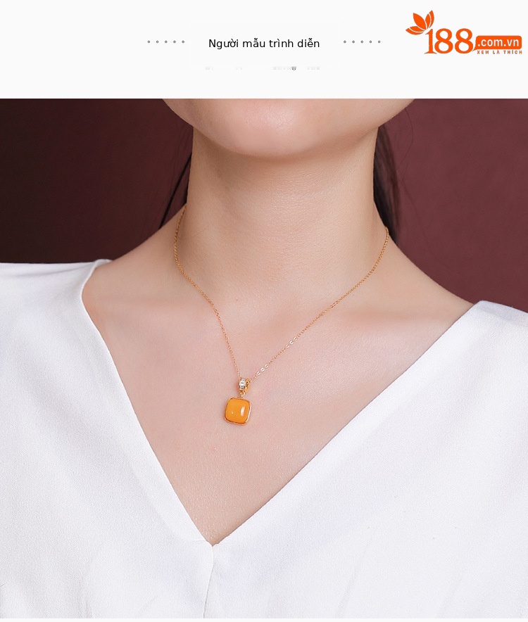 Mặt dây chuyền bạc S925 mạ vàng hình vuông sáp ong phong cách hình học đơn giản — Kiểu bạc (không có dây chuyền) chi tiết 10