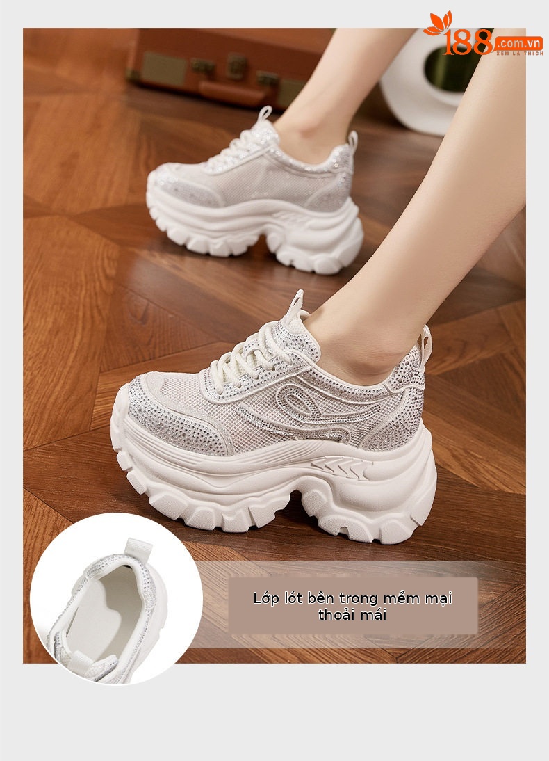 Sandal cao gót nữ đính đá rhinestone phong cách Hàn Quốc gót siêu cao 8cm — Bạc, Trắng, Đen chi tiết 5