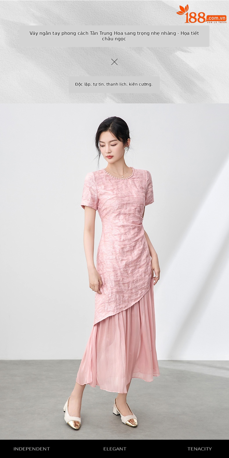 Váy maxi nữ cổ tròn đính cườm họa tiết bướm jacquard phong cách Trung Quốc — Màu đen chi tiết 1
