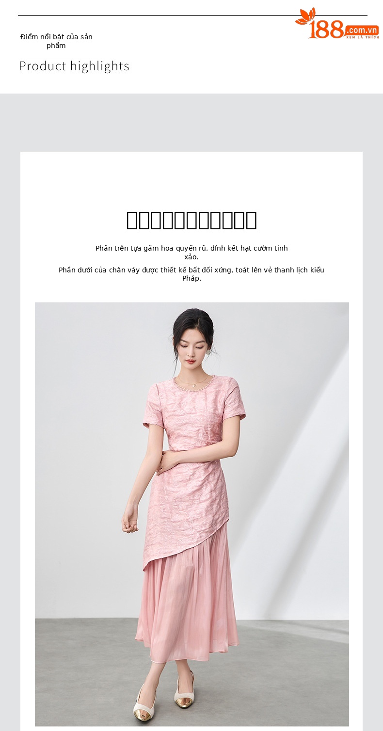 Váy maxi nữ cổ tròn đính cườm họa tiết bướm jacquard phong cách Trung Quốc — Màu đen chi tiết 4