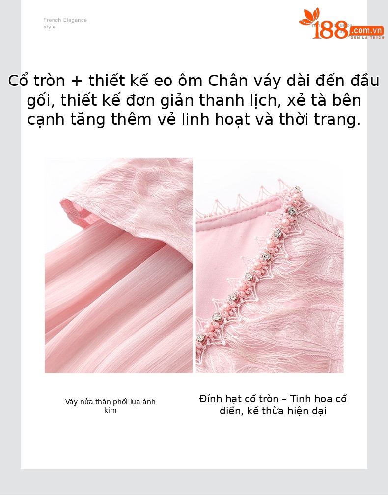 Váy maxi nữ cổ tròn đính cườm họa tiết bướm jacquard phong cách Trung Quốc — Màu đen chi tiết 5