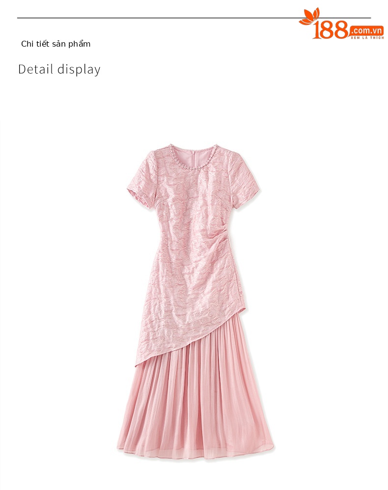 Váy maxi nữ cổ tròn đính cườm họa tiết bướm jacquard phong cách Trung Quốc — Màu đen chi tiết 20