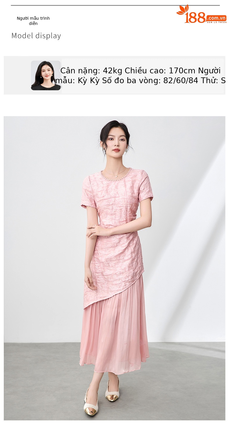 Váy maxi nữ cổ tròn đính cườm họa tiết bướm jacquard phong cách Trung Quốc — Màu đen chi tiết 6