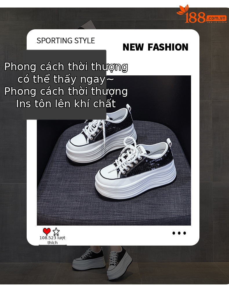 Giày sneaker nữ đế dày tăng chiều cao ẩn sequin hè 2026 — M2855 màu hồng, M2855 Màu đen, M2855 màu be chi tiết 3