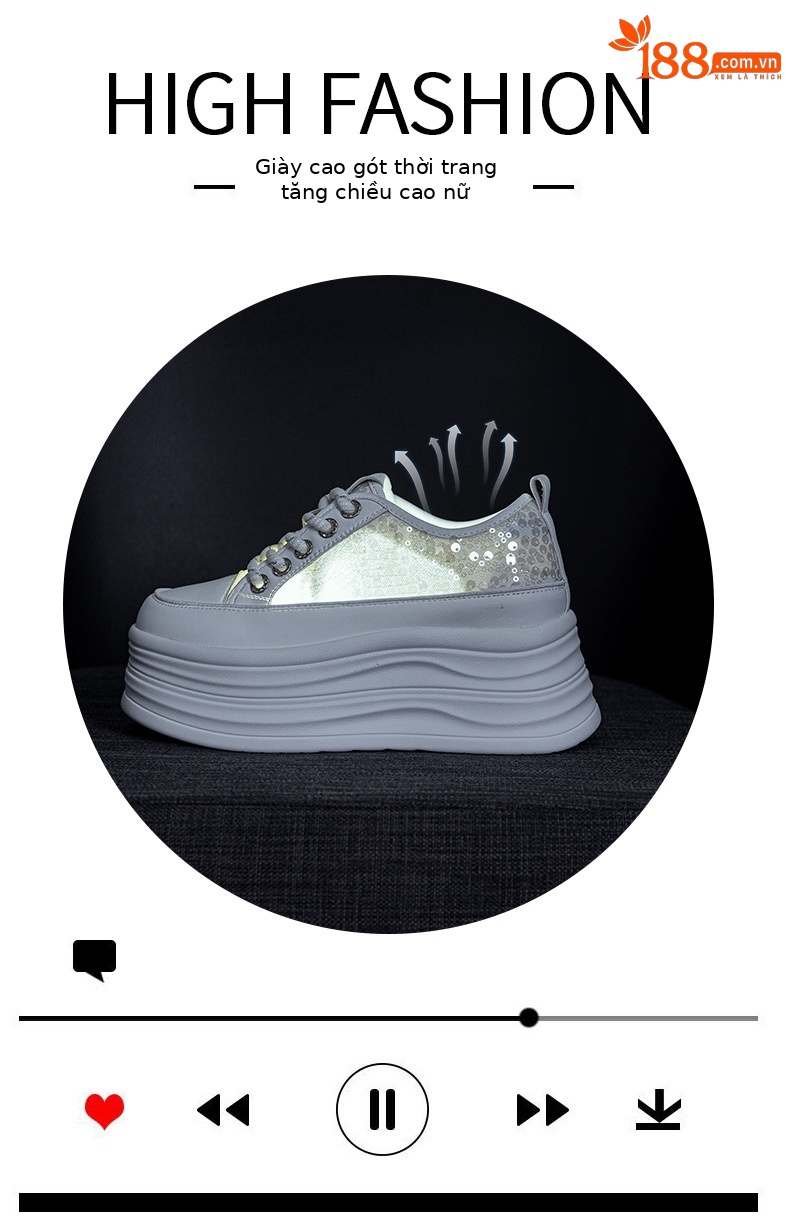 Giày sneaker nữ đế dày tăng chiều cao ẩn sequin hè 2026 — M2855 màu hồng, M2855 Màu đen, M2855 màu be chi tiết 4