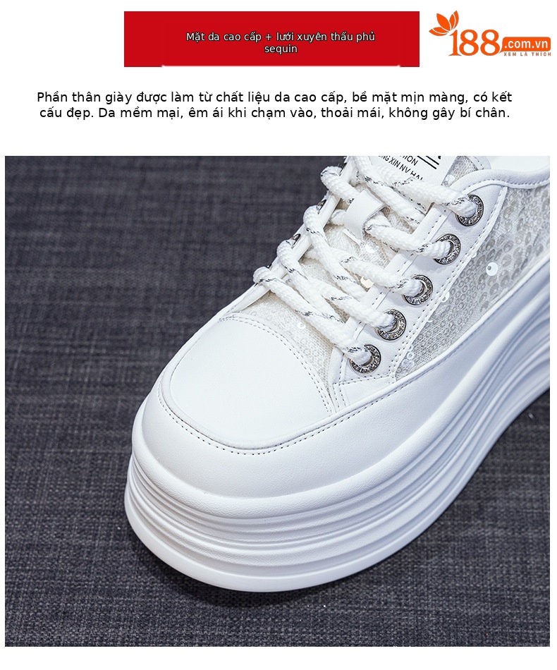 Giày sneaker nữ đế dày tăng chiều cao ẩn sequin hè 2026 — M2855 màu hồng, M2855 Màu đen, M2855 màu be chi tiết 6