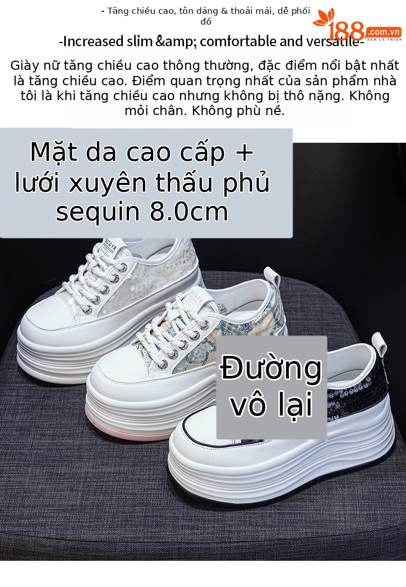 Giày sneaker nữ đế dày tăng chiều cao ẩn sequin hè 2026 — M2855 màu hồng, M2855 Màu đen, M2855 màu be chi tiết 2