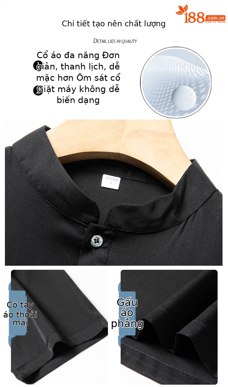 Áo thun nam tay ngắn cổ tròn chất lụa tơ tằm thoáng mát — Màu đen 6136 chi tiết 6