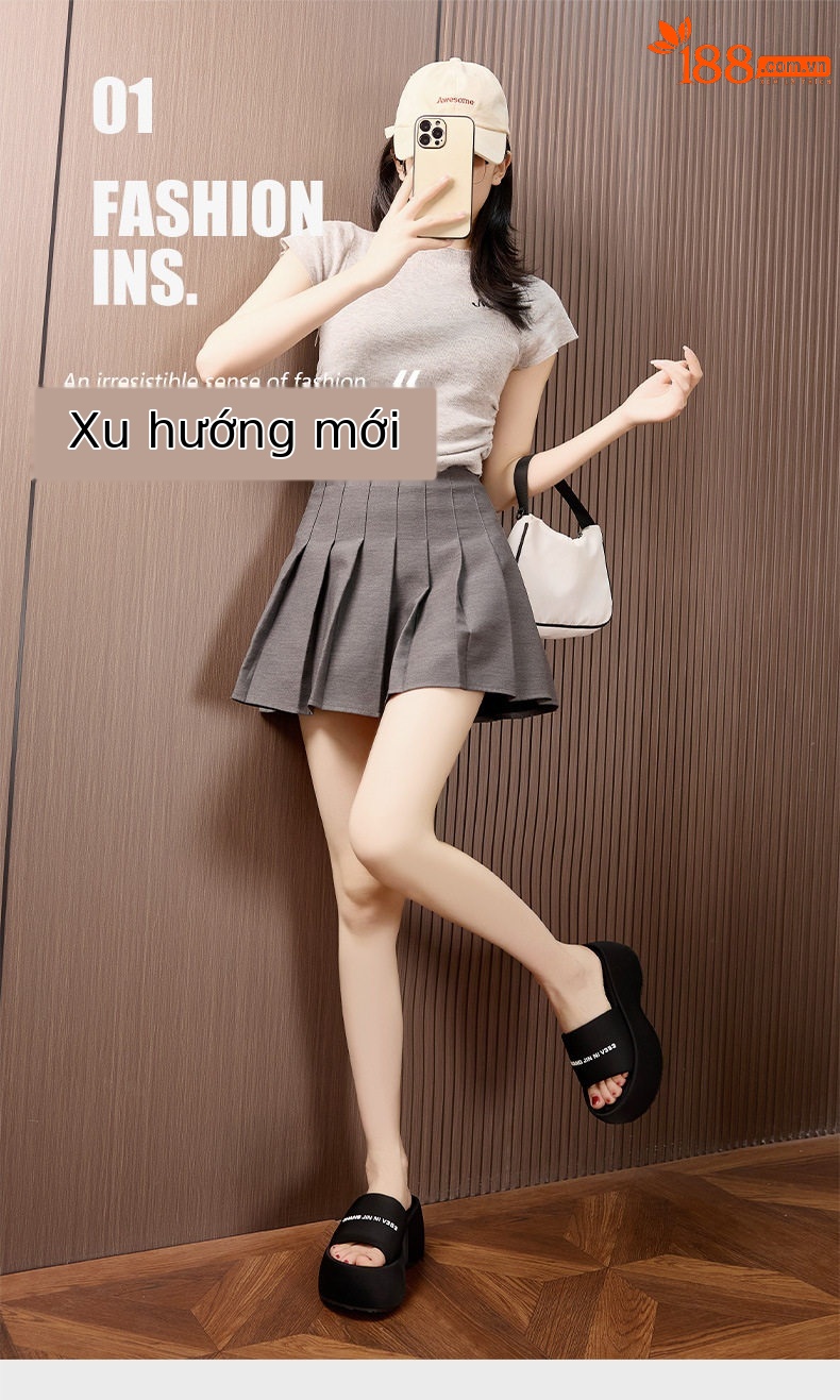 Dép sandal nữ đế dày chữ V đơn giản phong cách casual — Bạc, Đen chi tiết 2