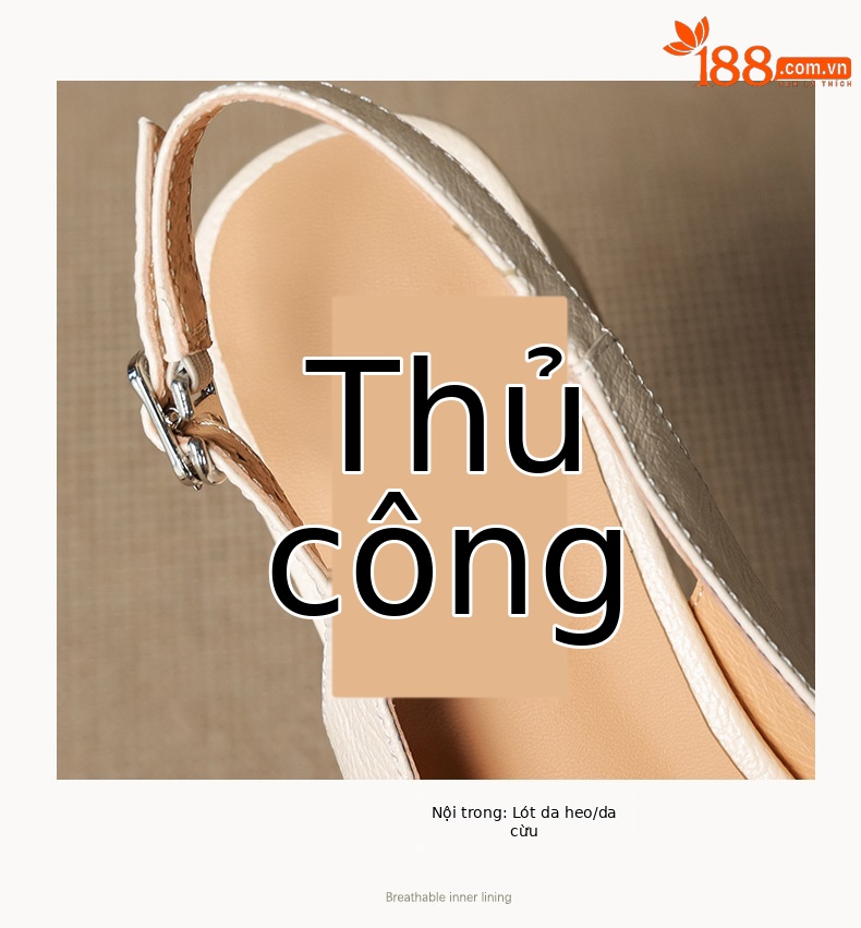 Sandal nữ mũi vuông da cừu hở mũi gót vừa dày — đen chi tiết 15