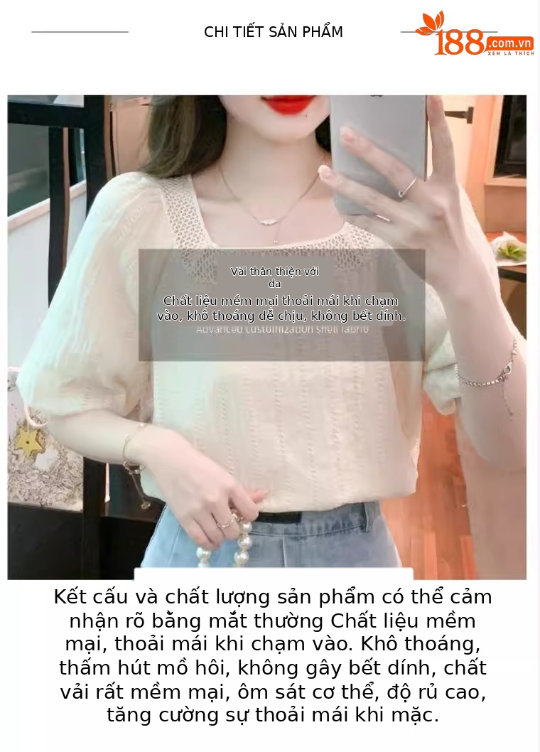 Áo sơ mi voan ngắn tay kiểu Pháp che bụng tôn dáng nữ — Màu mơ chi tiết 4