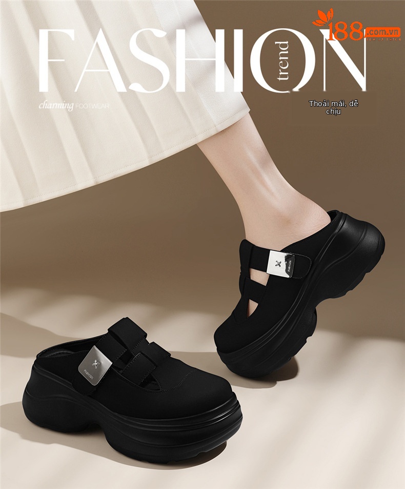 Dép sandal nữ da thật đế xuồng cao gót 7cm thoải mái đi ngoài trời mùa hè — 7183 màu be, 7183 Màu đen chi tiết 1