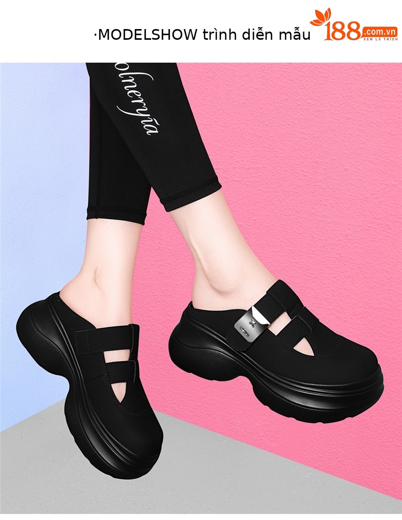 Dép sandal nữ da thật đế xuồng cao gót 7cm thoải mái đi ngoài trời mùa hè — 7183 màu be, 7183 Màu đen chi tiết 4