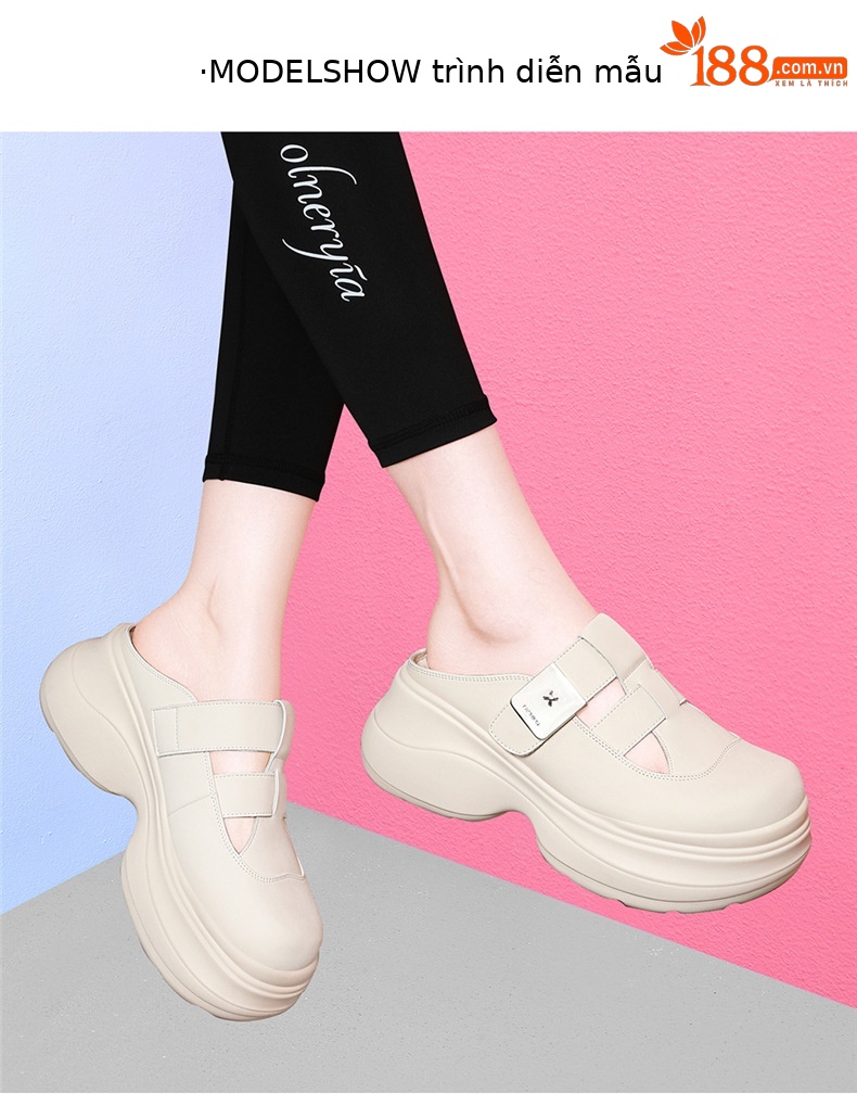 Dép sandal nữ da thật đế xuồng cao gót 7cm thoải mái đi ngoài trời mùa hè — 7183 màu be, 7183 Màu đen chi tiết 10