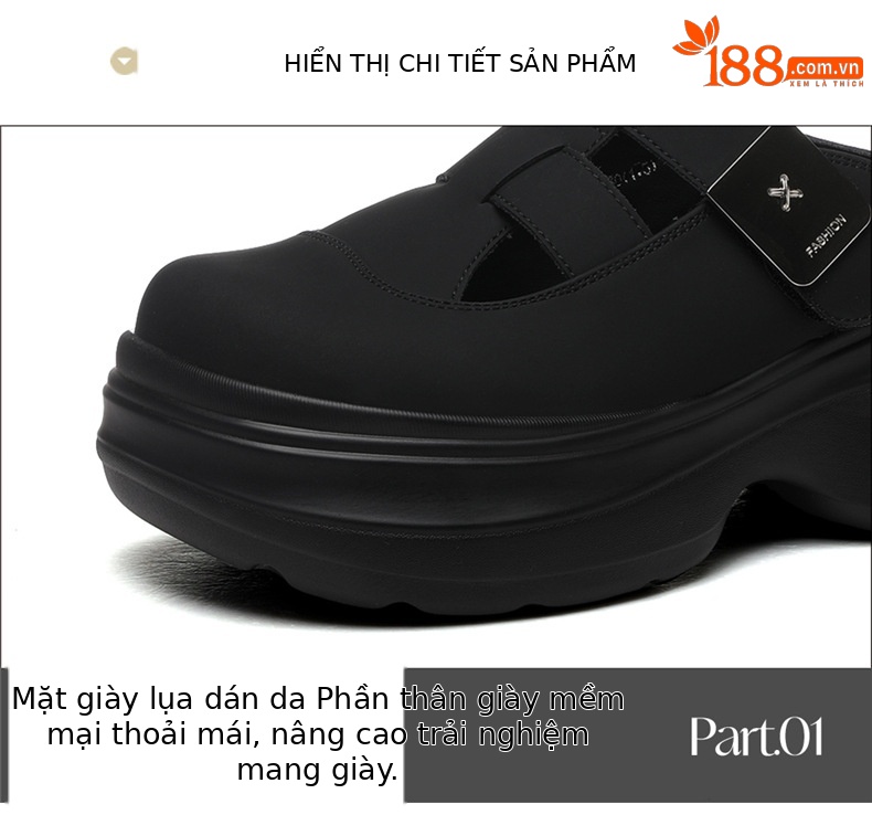 Dép sandal nữ da thật đế xuồng cao gót 7cm thoải mái đi ngoài trời mùa hè — 7183 màu be, 7183 Màu đen chi tiết 15