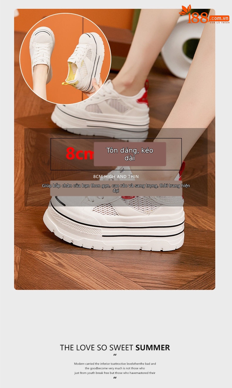 Sandal cao gót nữ hở mũi quai ngang đế dày — Trắng vàng, Trắng đỏ chi tiết 9