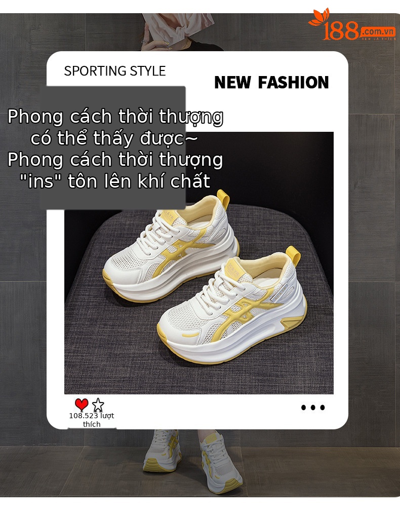 Giày sneaker nữ đế dày tăng chiều cao phong cách Agan, mẫu mới hè 2026 — M2852 Màu be, M2852 màu xanh lam, M2852 Màu vàng chi tiết 3