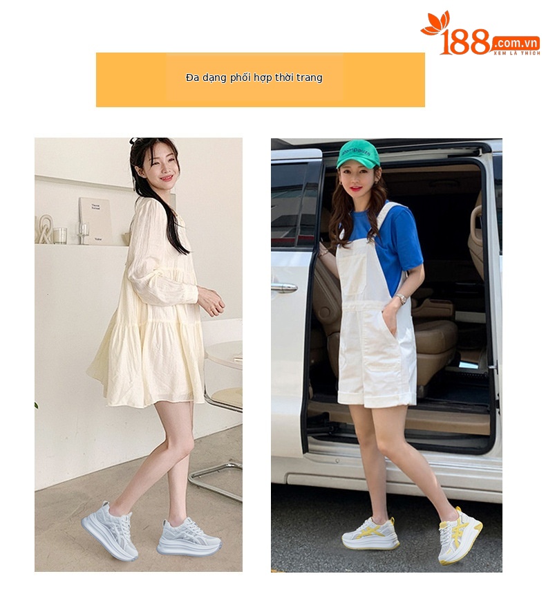 Giày sneaker nữ đế dày tăng chiều cao phong cách Agan, mẫu mới hè 2026 — M2852 Màu be, M2852 màu xanh lam, M2852 Màu vàng chi tiết 5