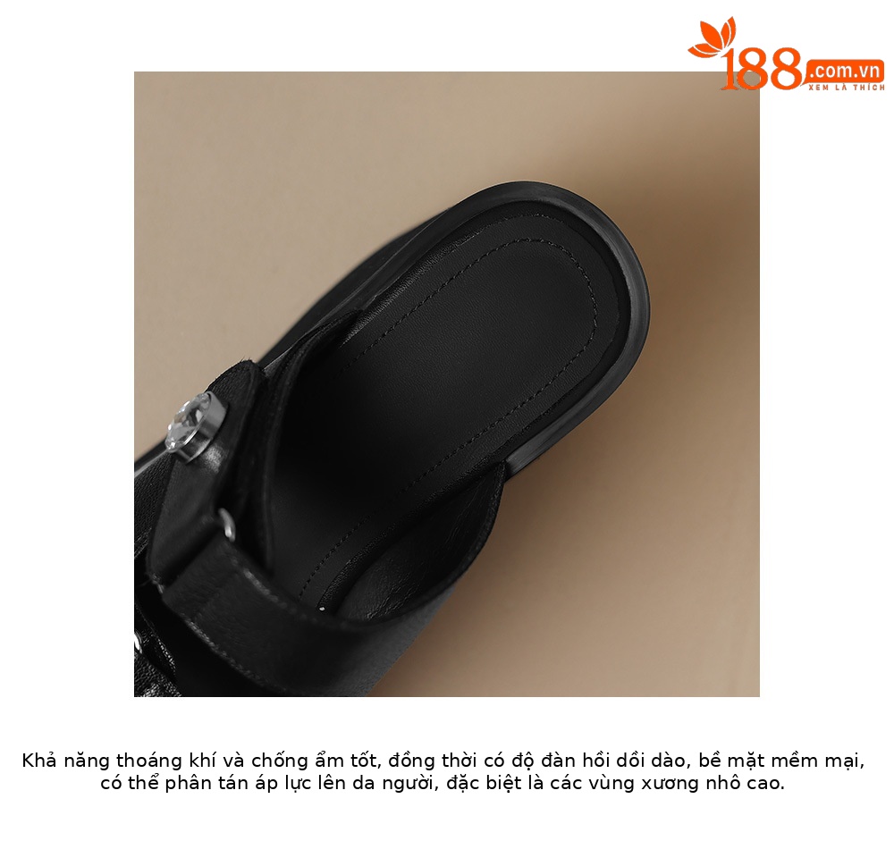 Dép xỏ ngón nữ đế xuồng cao 10cm khóa thắt lưng — Màu đen chi tiết 16