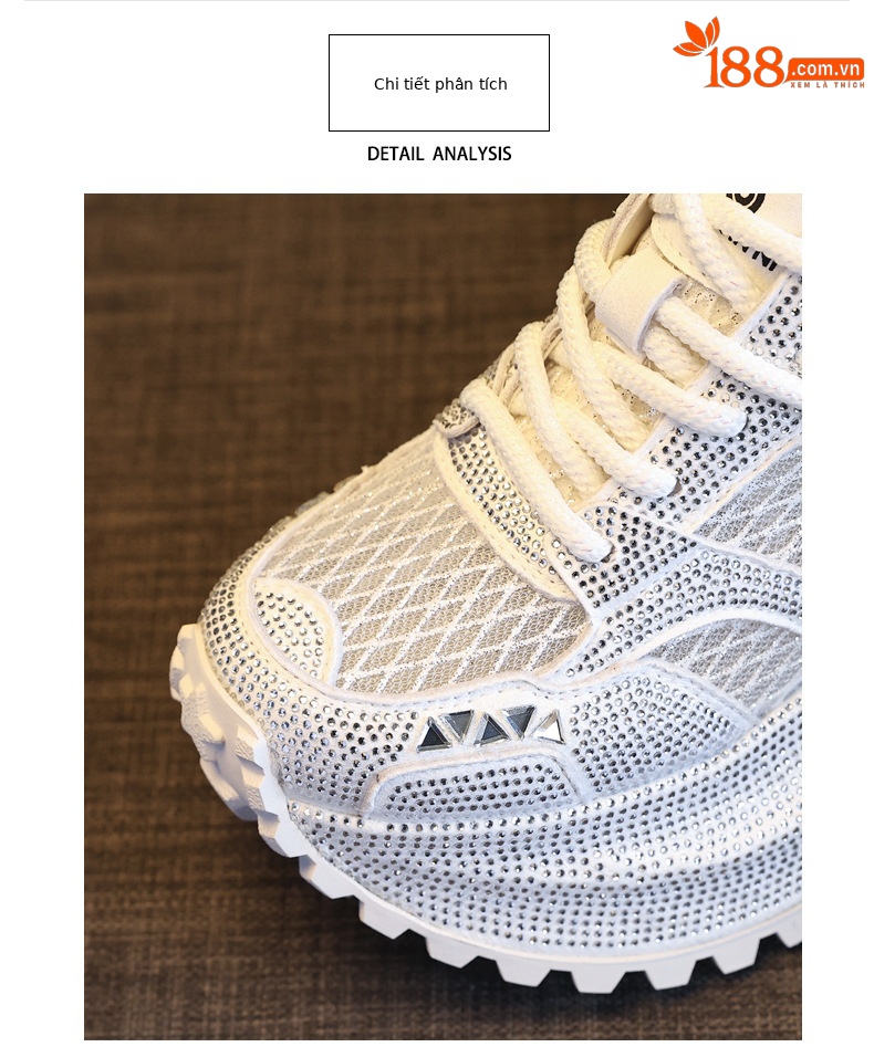 Giày sneaker nữ đế dày phối đá đính đầy mặt lưới thoáng khí — Xám bạc chi tiết 7