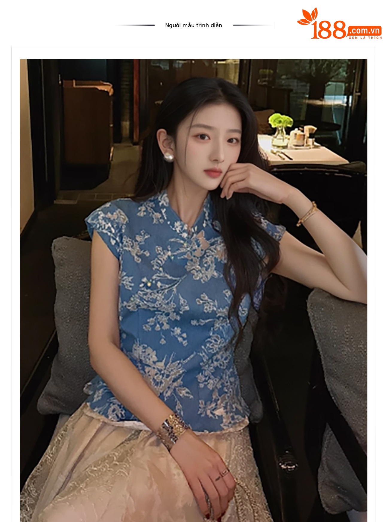 Áo sơ mi phong cách Trung Hoa cổ điển mùa hè, thêu hoa cháy nhẹ nhàng, kiểu ZX N4076 — Màu xanh nhạt [mẫu ngắn], Màu xanh nhạt [kiểu dài] chi tiết 1