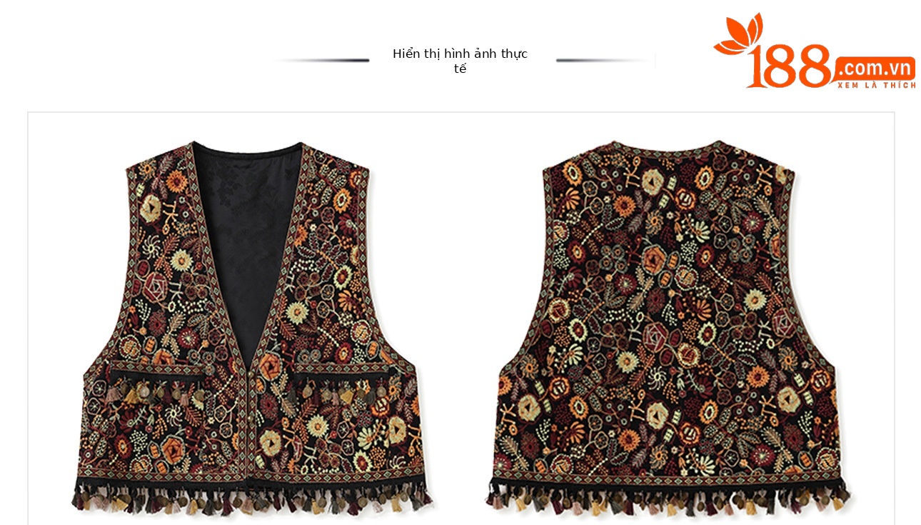 Áo vest không tay ngắn phong cách Trung Hoa thêu hoa tua rua ZX N4078 — Màu đỏ cam chi tiết 4