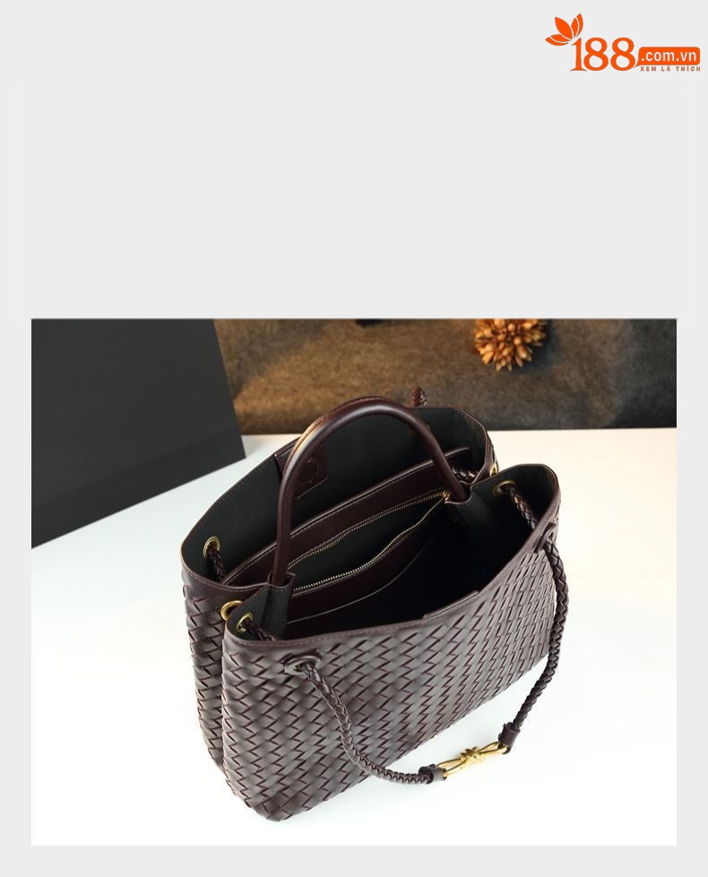 Túi tote da nữ dệt kim đáy rộng khóa cài — Cỡ lớn màu đỏ rượu, Cỡ to màu nâu, Cỡ lớn màu xám, Cỡ lớn màu đen chi tiết 7