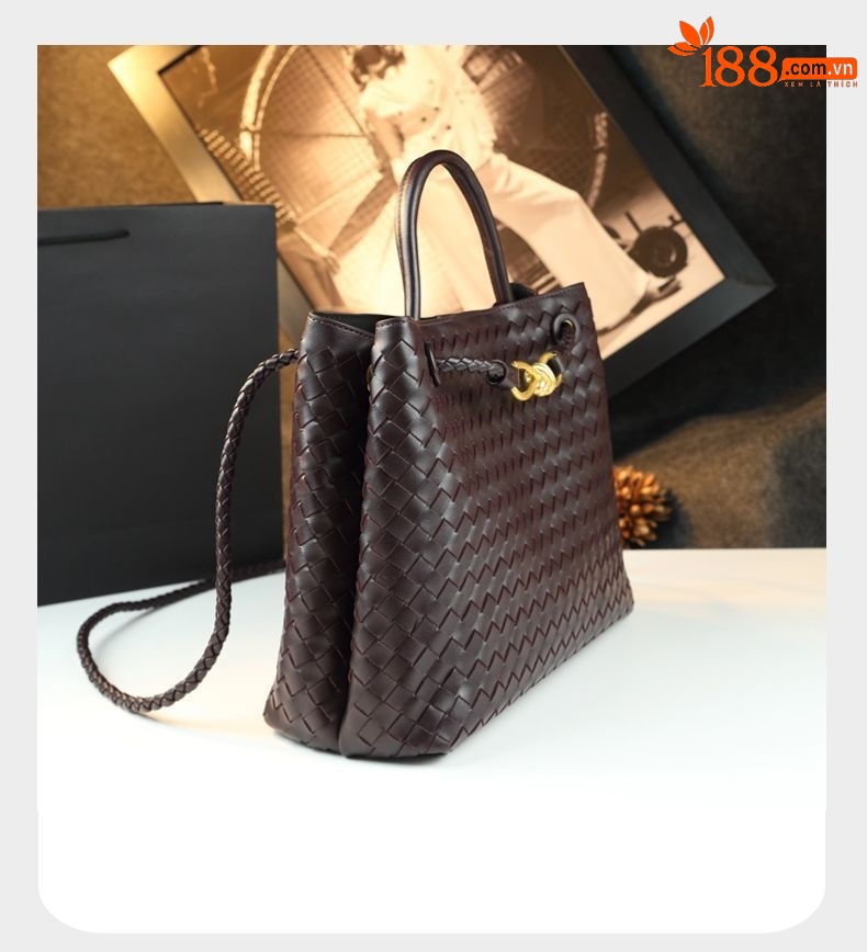 Túi tote da nữ dệt kim đáy rộng khóa cài — Cỡ lớn màu đỏ rượu, Cỡ to màu nâu, Cỡ lớn màu xám, Cỡ lớn màu đen chi tiết 24