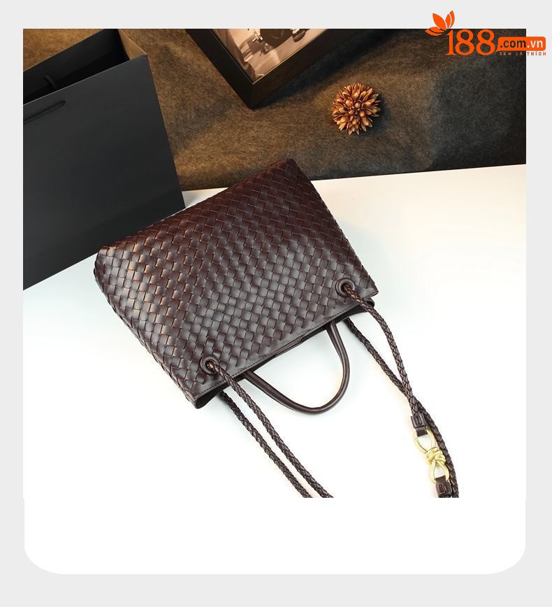 Túi tote da nữ dệt kim đáy rộng khóa cài — Cỡ lớn màu đỏ rượu, Cỡ to màu nâu, Cỡ lớn màu xám, Cỡ lớn màu đen chi tiết 26