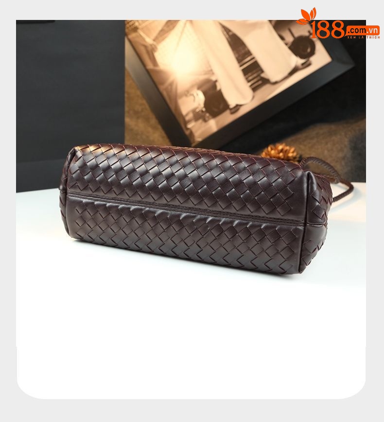 Túi tote da nữ dệt kim đáy rộng khóa cài — Cỡ lớn màu đỏ rượu, Cỡ to màu nâu, Cỡ lớn màu xám, Cỡ lớn màu đen chi tiết 27