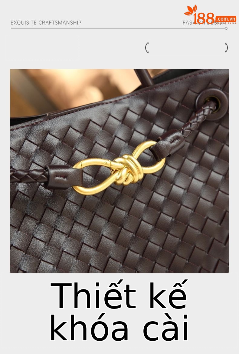 Túi tote da nữ dệt kim đáy rộng khóa cài — Cỡ lớn màu đỏ rượu, Cỡ to màu nâu, Cỡ lớn màu xám, Cỡ lớn màu đen chi tiết 28