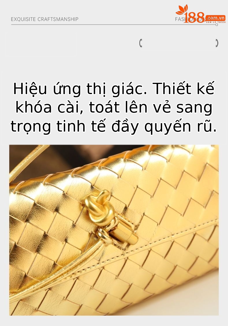 Túi xách tay dệt vân nổi da thật phong cách dạ tiệc, đeo chéo đa năng — Màu đỏ rượu, Màu nâu, Màu xanh lục đậm, Màu trắng be chi tiết 5