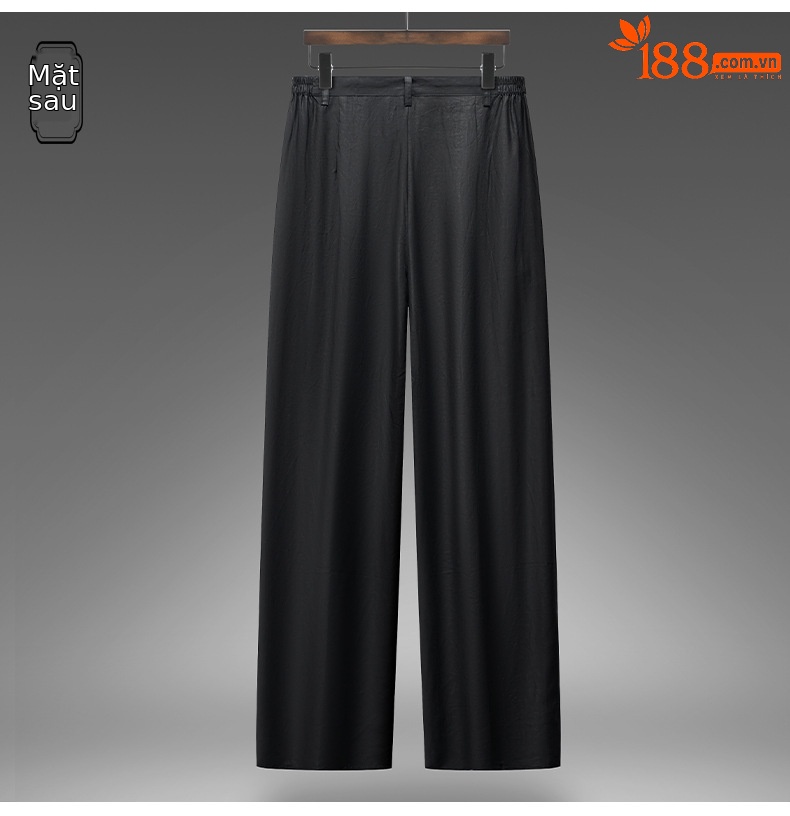 Quần dài lụa satin nam lưng thun mùa hè — G5003 đen chi tiết 3